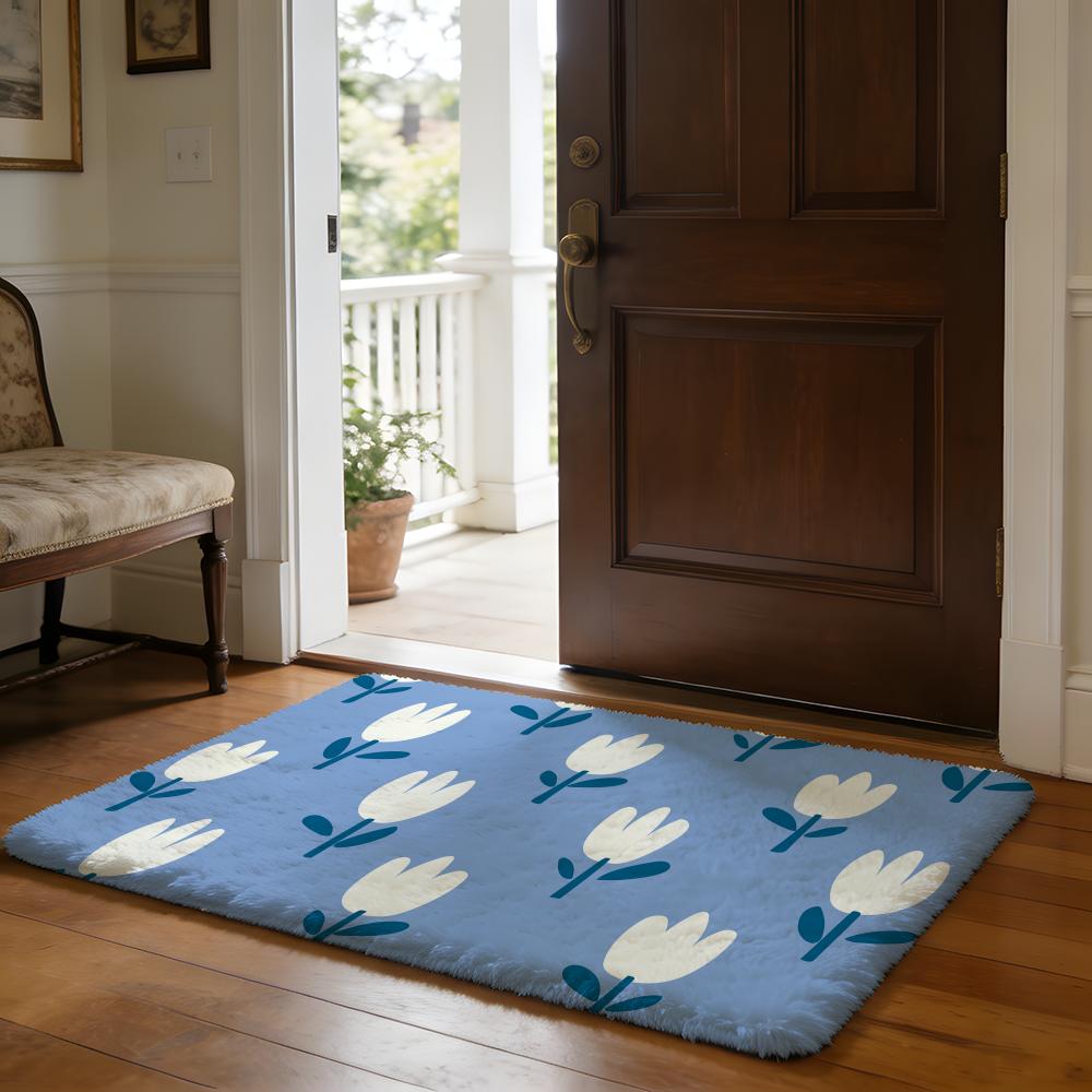 Cute Cartoon Tulip Floor Mat Soft Flannel Absorbent Mat Non-Slip Rug Home Bedroom Bathroom