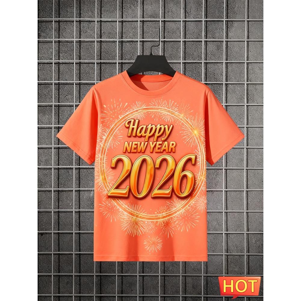 New Year Fireworks Pattern Fashion T-shirt Short Sleeve 3D Print T-shirt Loose Crew Neck Top 160