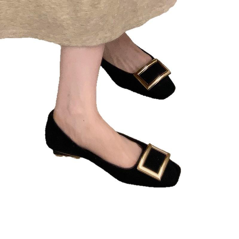 2025 New Metal French Square Buckle Light Mouth Single Shoes Women's Thick Heel Square Head Play Fairy Style Mary Jane Commuter Shoes
