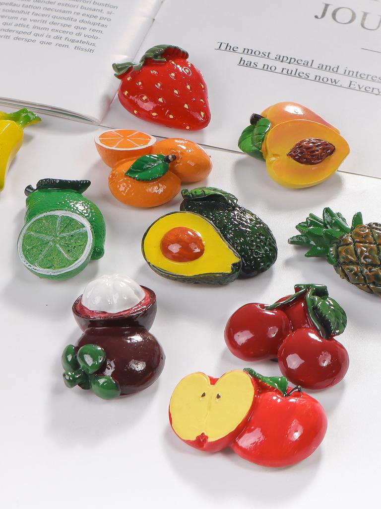 1 Set of Fruit-Themed Resin Ornaments (10 Pieces), Realistic and Cute Design, Perfect for Home Decor, , Kitchen Decoration