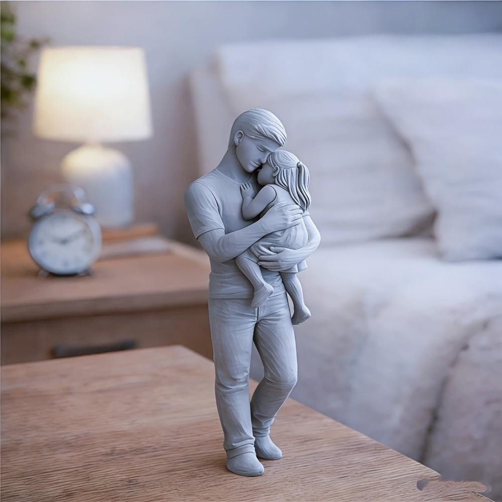 Kreative Vater und Mädchen Statuen Stehend Nordischer Stil Ornamente Umarmende Kinder Skulptur Vatertag