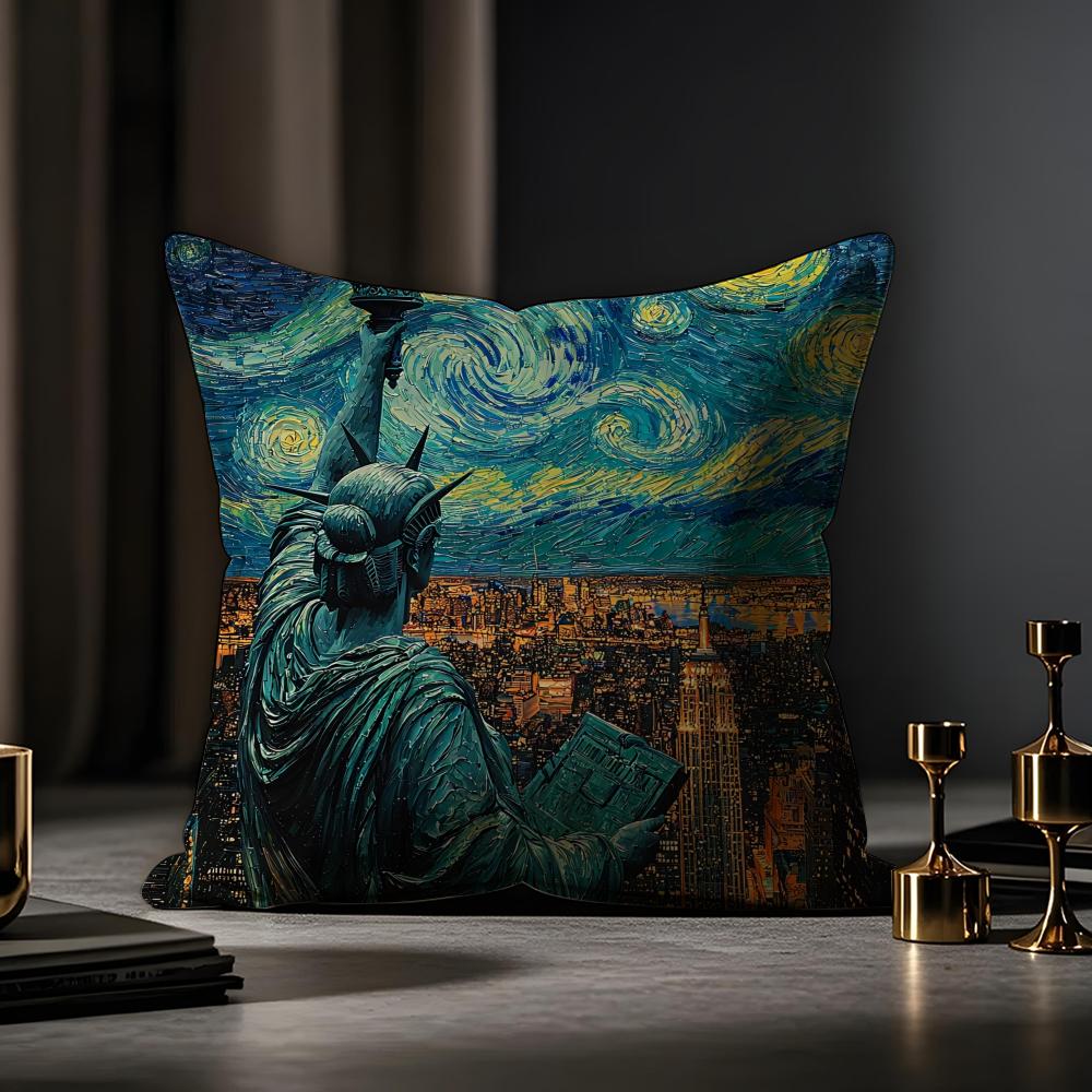 G-Goddess Of L-Liberty Cushion Cover Anti-dustmite Pillowcase Invisible Zipper Silky Short Plush Sofa Cushion Cover