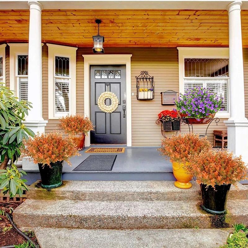 Autumn Orange Artificial Eucalyptus Bouquet, Fake Flowers for Home Garden Wedding Decor, Mother's Day Gift & Room Decoration