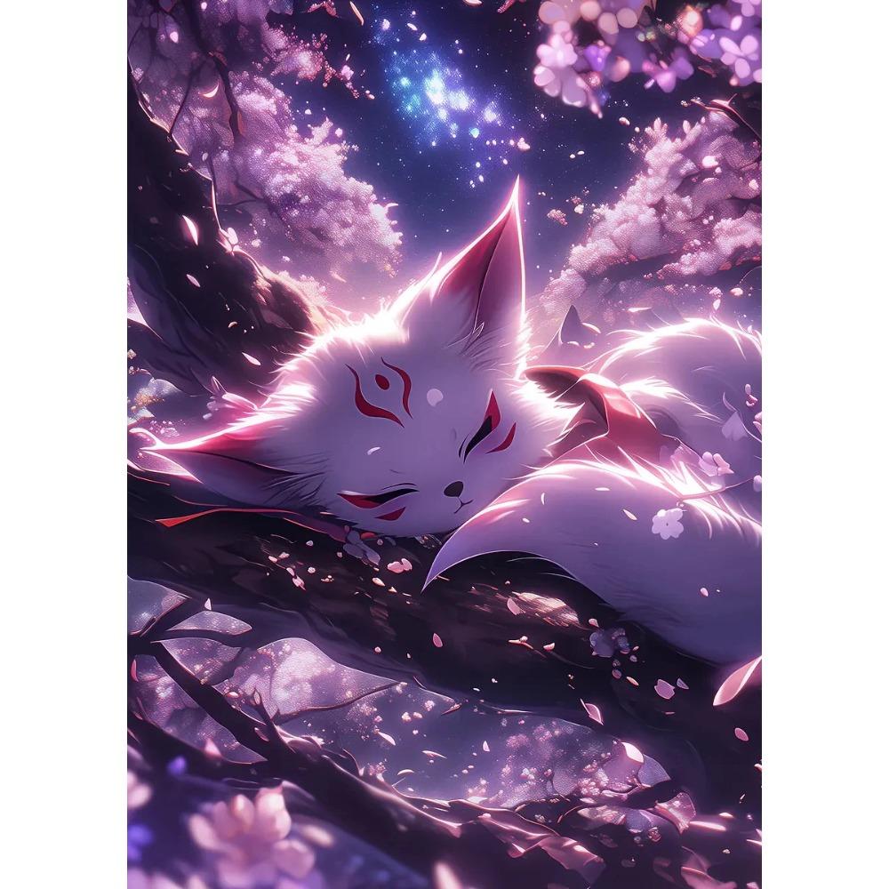 Fantasy Mystical Sakura Nine Tailed Fox Posters Japanese Cute Anime Gentle Prints Canvas Painting Wall Pictures Home Room Decor