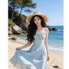 Gentle Style, Sexy Temperament, Slit Long Dress, Seaside Vacation Style, Backless Spaghetti Strap Dress for Women, Summer