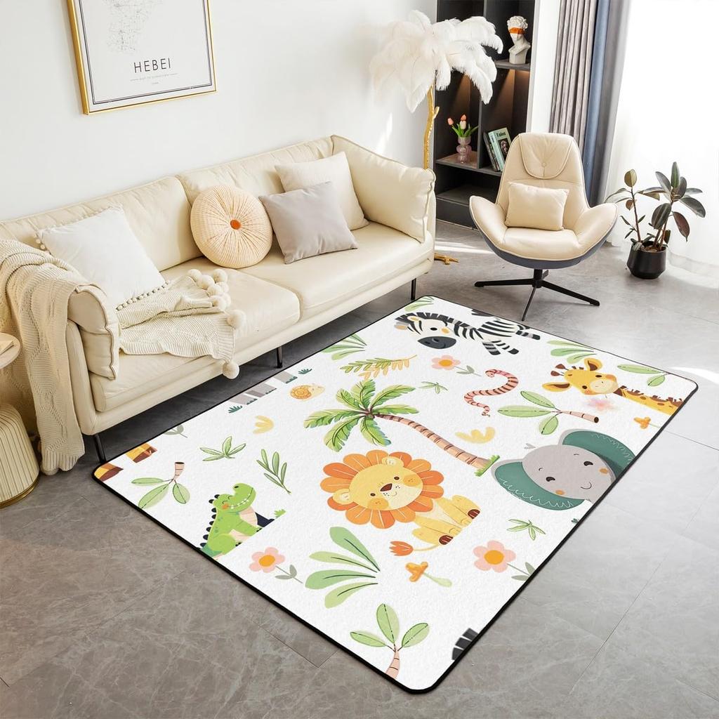 Erosebridal Nursery Jungle Animal Kids Area Rug 4'11" x 3'3" | Safari Elephant Giraffe Carpet for Boys Girls Cartoon Koala Lion Indoor Floor