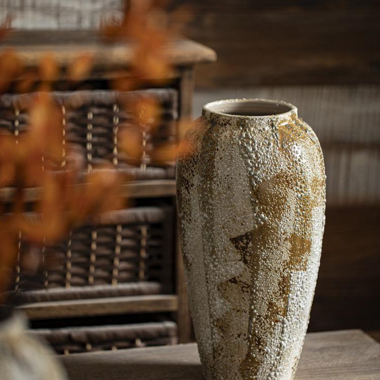 Wabi-Sabi Style Large Ceramic Vase: Rustic Mottled Pottery Jar for Floral Arrangements