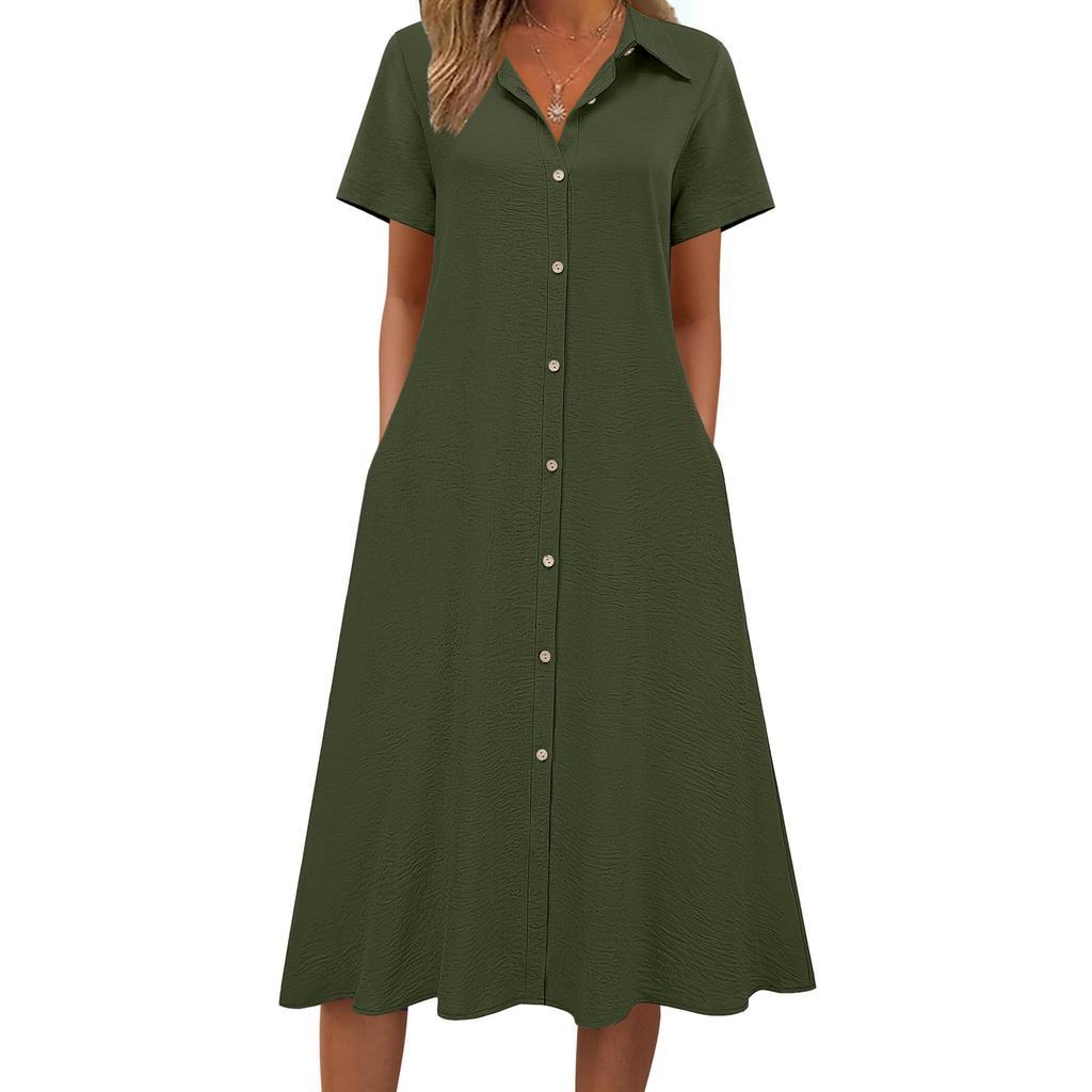 Summer Dresses For Women Button Down Shirt Dresses Aline Long Sundress Short Sleeve Beach Travel Cover Up