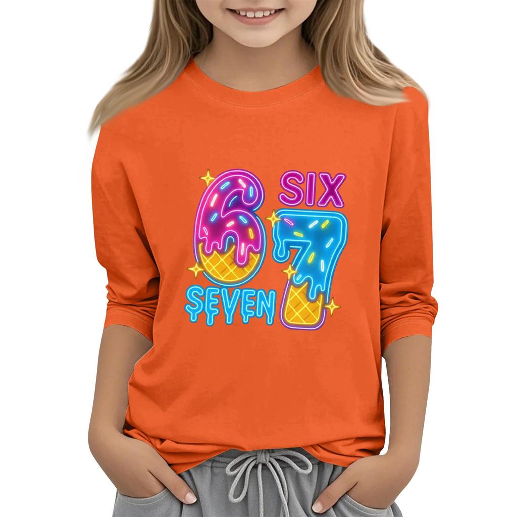 Kinder Mode Dreiviertelärmel Rundhals Bedrucktes Lässiges T-Shirt Top