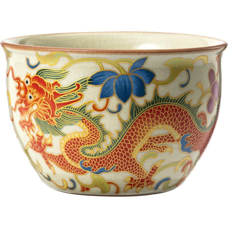 Ru Kiln Enamel Dragon Phoenix Tea Cups Set Vintage Chinese Style Porcelain Home Gift