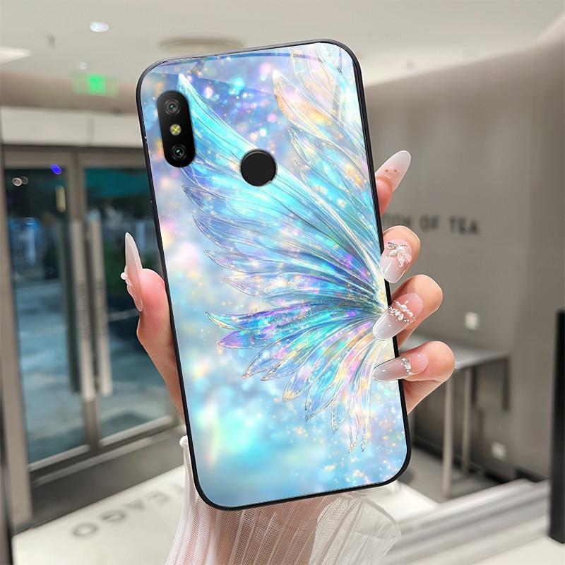 Beautiful Flower Cute Cartoon Cats Case For Xiaomi Mi A2 / Mi A2 Lite Tempered Glass Phone Case Protective Back Cover Hard Shell