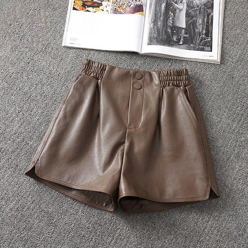 High-Waisted Women's PU Leather A-Line Shorts, Versatile Bootcut Wide-Leg Pants, Plus Size, 2025 Autumn/Winter Fashion