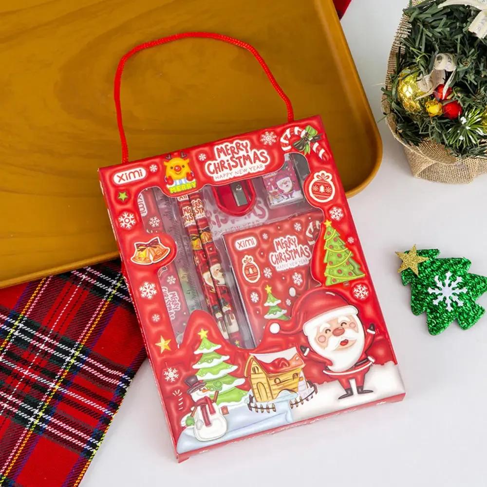 6pcs Christmas Stationery Set Kids Cartoon Pencils Eraser Ruler Memo Pads Pencil Knife Set School Supplies Back To School Gift