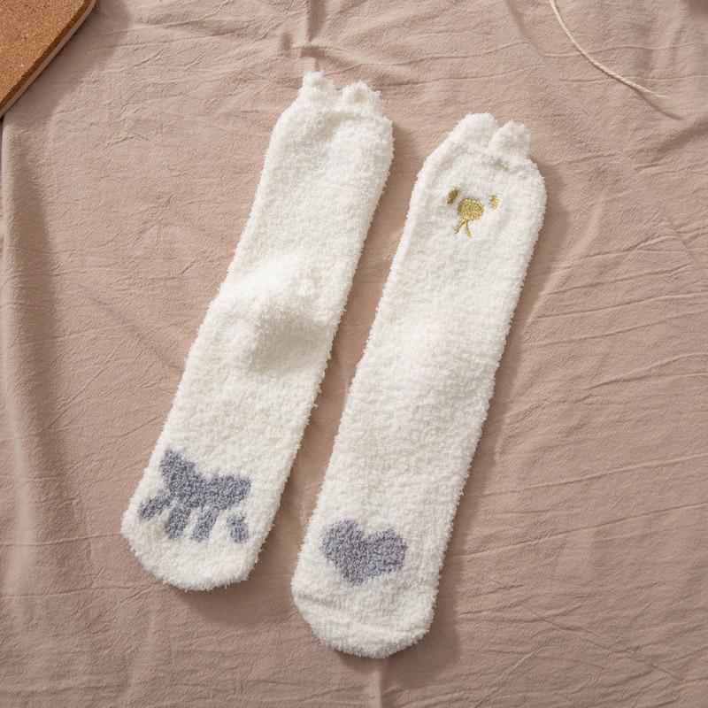 Coral Fleece Socks for Women Autumn and Winter Mid Calf Socks Fleece Lined Thickened Floor Socks Home Sleep Socks Warm Winter Postpartum Socks
