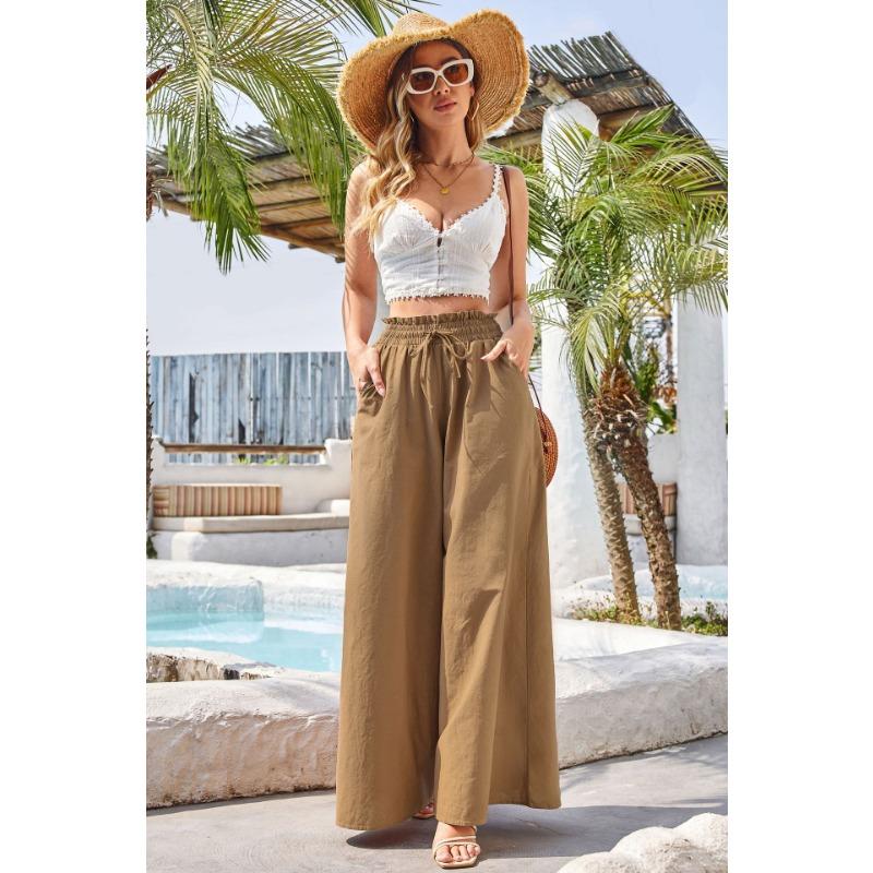 Summer Women's High Waisted Loose Bohemian Wide Leg Pants