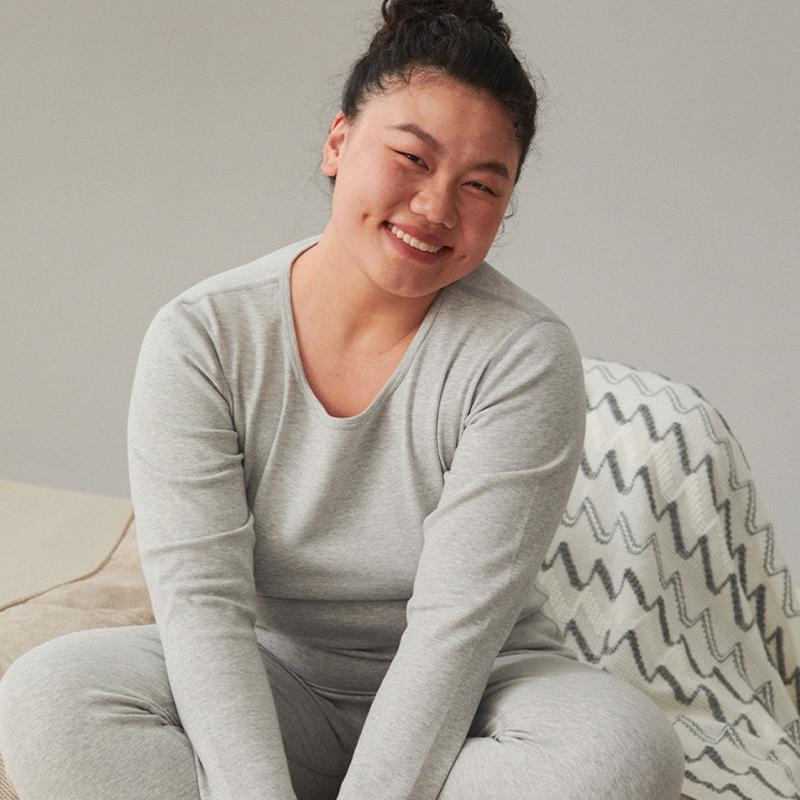 Cotton Thermal Underwear Thickened Plus Size Women's Suit Double-sided Brushed Bottoming Round Neck Winter