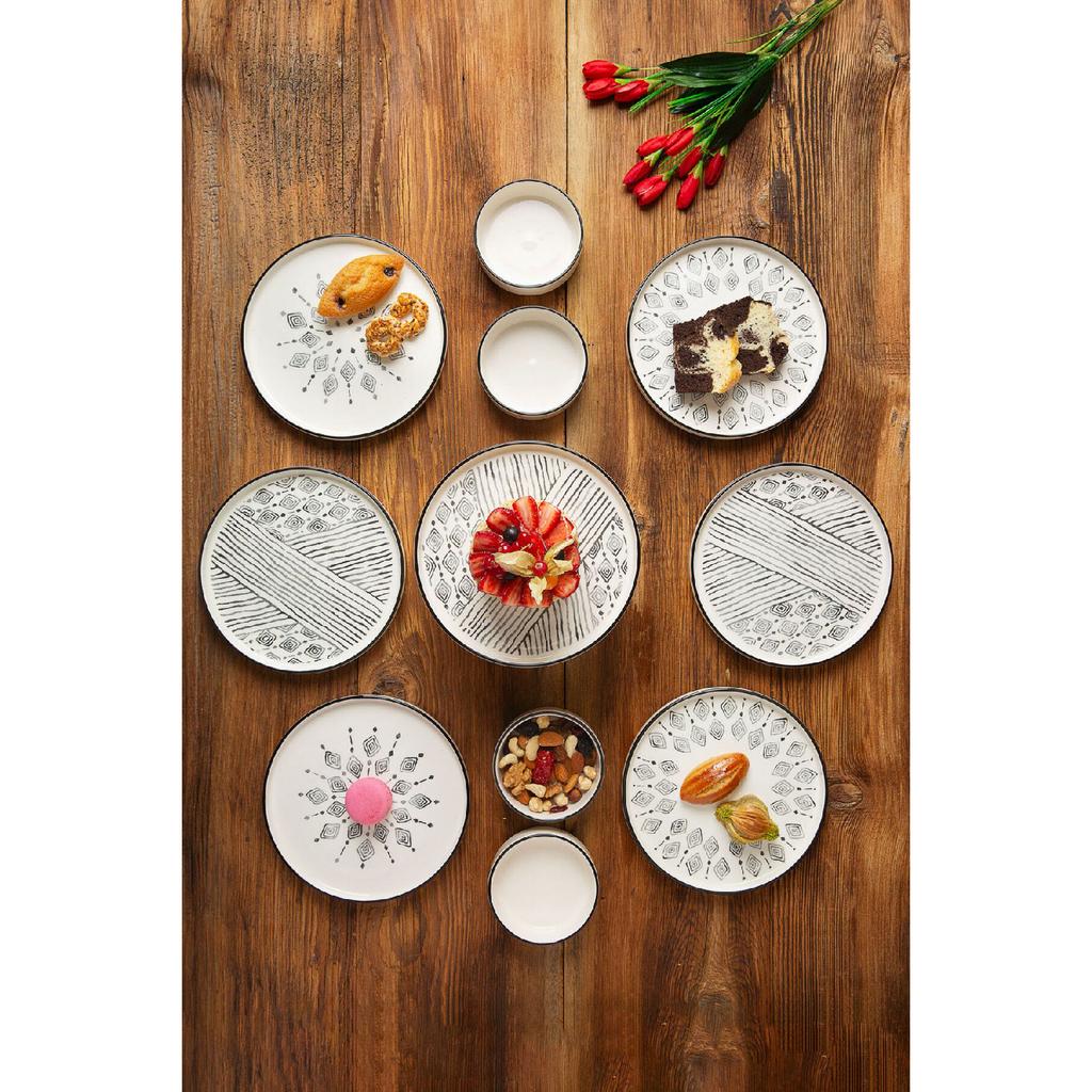 11-delt stablebart etnisk frokostsett for 6 personer med stående serveringsfat - presentasjonssett