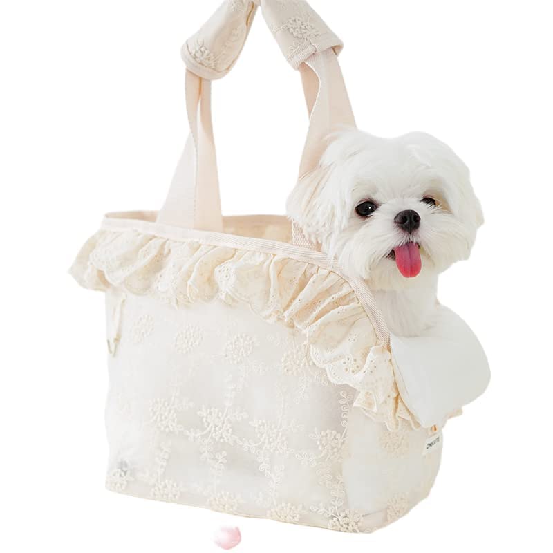 dog carrier bag for small and cotton bag with soft foldable travel puppy carrier 33cm L x 17cm W x 27cm Lace-design dogs, puppies, cats, sides,