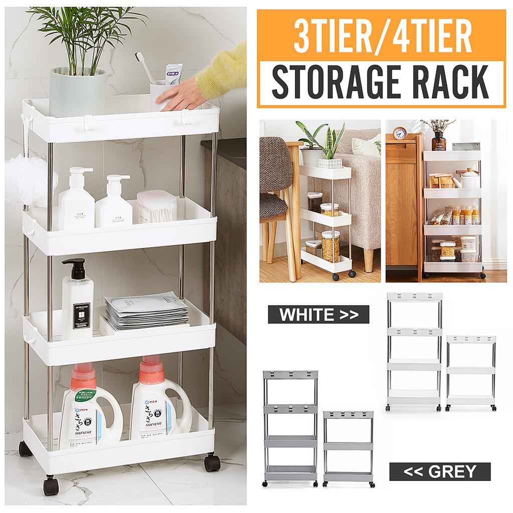 HUANXI 2-Tier Serving Trolleys on Wheels,White Plastic Kitchen Trolleys with Storage for Bathroom Kitchen Storage HUANXI 2-Tier Serving Trolleys on Wheels,White Plastic Kitchen Trolleys with Storage for Bathroom Kitchen Storage