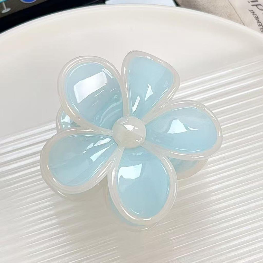 Summer Jelly Color New Frangipani Grab Clip, Pearlescent Sweet Medium Spliced Flower Hairpin On the Back of the Head Shark Clip