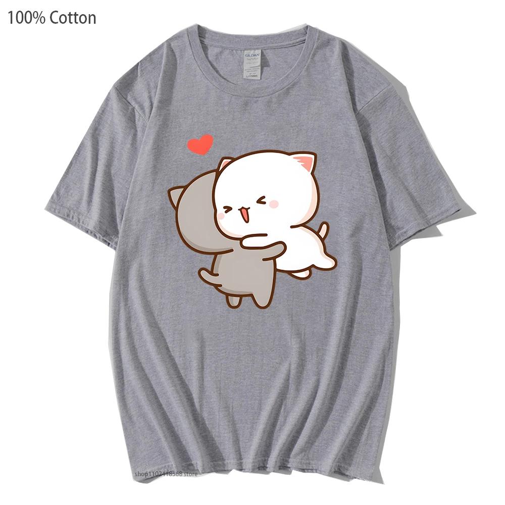 Peach and Goma Mochi Cat Love T-Shirts Women Kawaii Cartoon Tshirt for Girls Casual Short Sleeve Cotton Fashion Men Tops