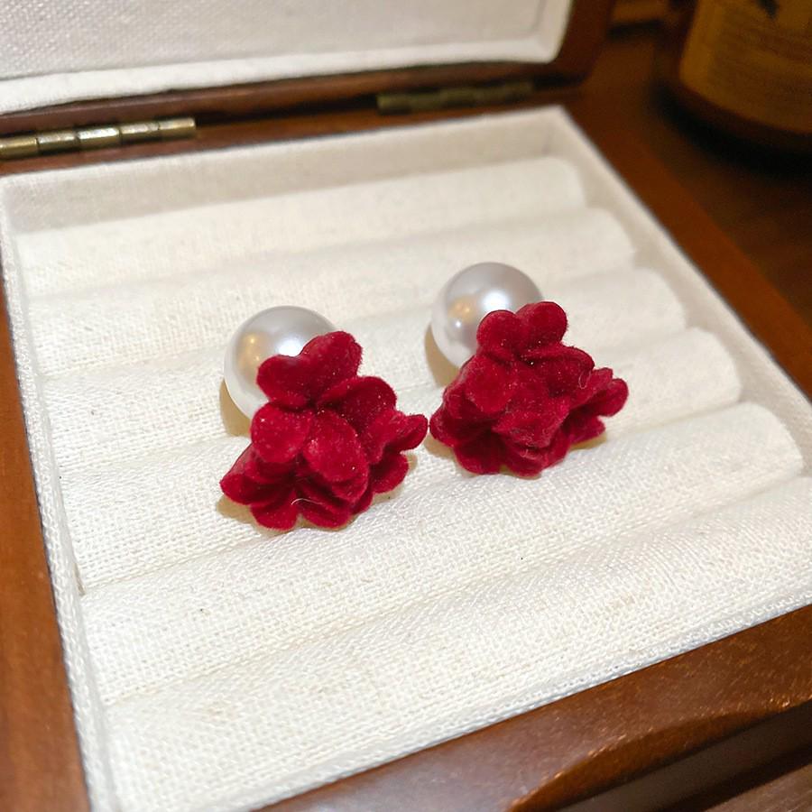 Silberne Nadel Tropfenöl Rote Perlen Ohrstecker - Eleganter & Vielseitiger Schmuck für Damen