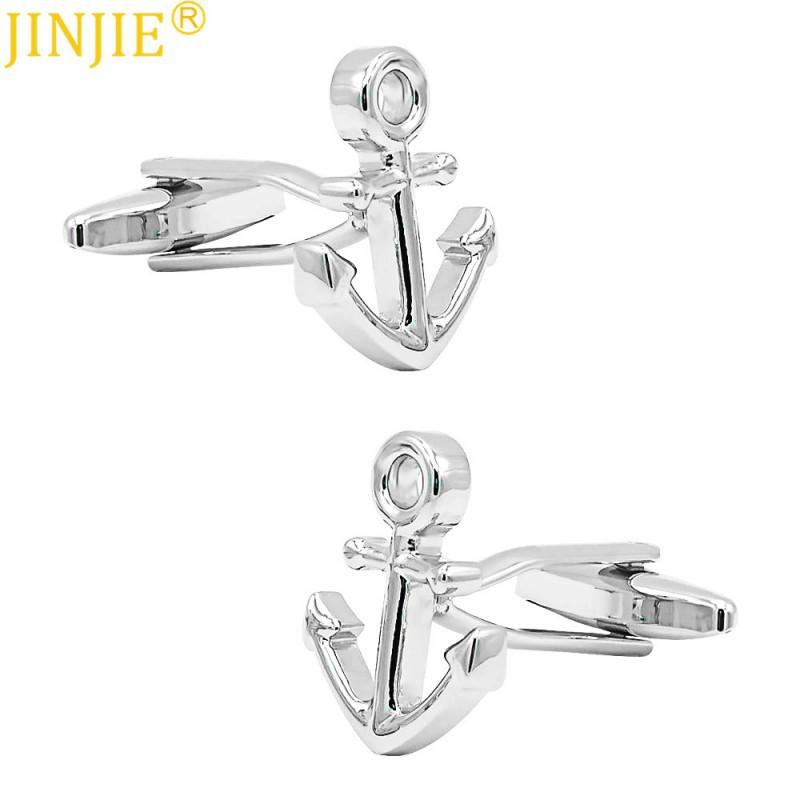 Silver Plated Boat Anchor Cufflinks Men's French Shirt