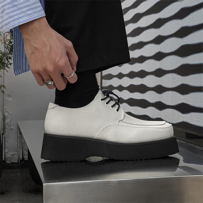 New fashionable platform heightening shoes Korean version versatile medium heel casual shoes lace-up white men's single shoes 96590-J
