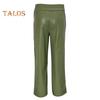 Women Flared Pants Slim High Waist Loose Pockets Faux Leather Elastic Waist Wide Leg Streetwear Solid Color Trousers for Work Leisure Daily Wear