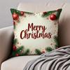 Happy Red Festive Cozy Art Merry Christmas Cushion Cover Pillowcase Anti-Dustmite Invisible Zipper Short Plush Sofa Cushion