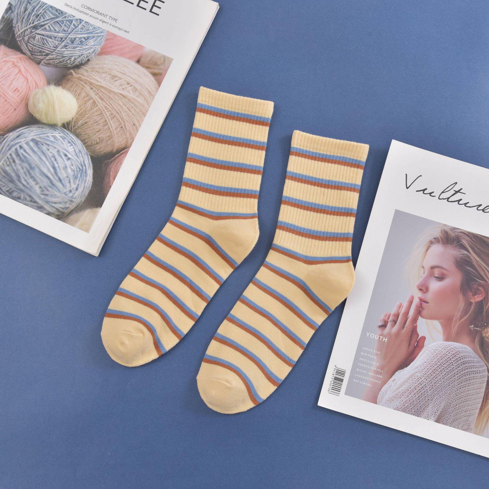 

Новые женские синие клетчатые парные носки в студенческом стиле - модные японские носки средней длины на осень/зиму Stripes, DY037 хаки