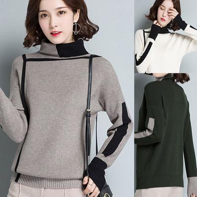 Zima Ženy Pulóvre Svetre Nové Vintage Voľné Ležérne Dámske svetre Color Block Pletený dámsky rolák Teplý top