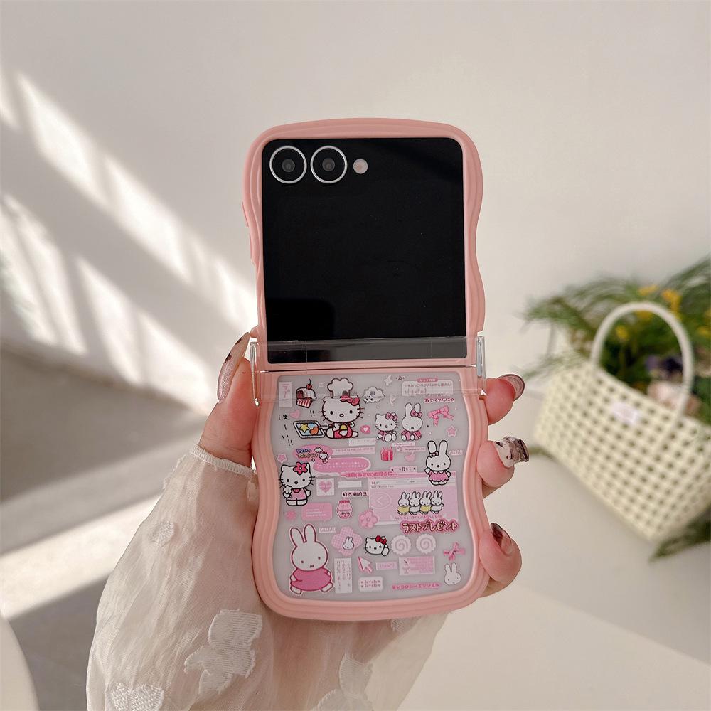 Hello Kitty Soft PC Phone Case with Lanyard for Samsung Galaxy Z Flip Series (7/6/5/4/3)