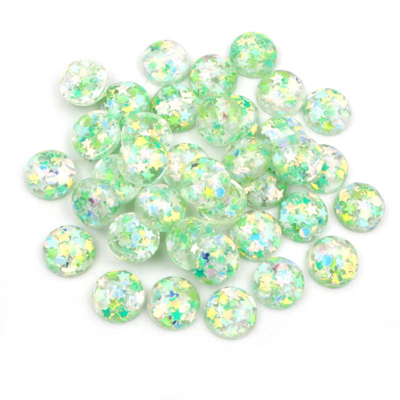 40pcs 12mm Mix Colors Star Round Moon Style Flat Back Resin Cabochon For Bracelet Earrings Accessories