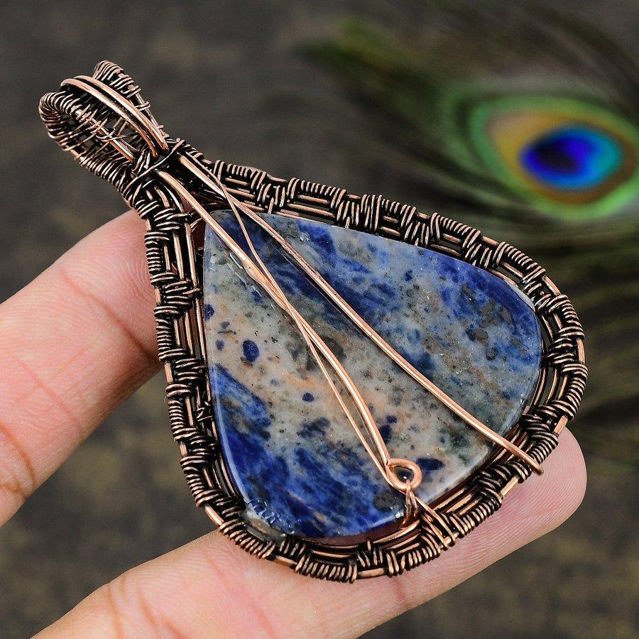 Sodalite Gemstone Copper Wire Wrap Jewelry Pendant 3.03