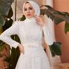 Women Lace Dress Ecru Off White Islamic Muslim Belted Hijab Clothing Modern Wedding Wedding Circumcision Mother After Party