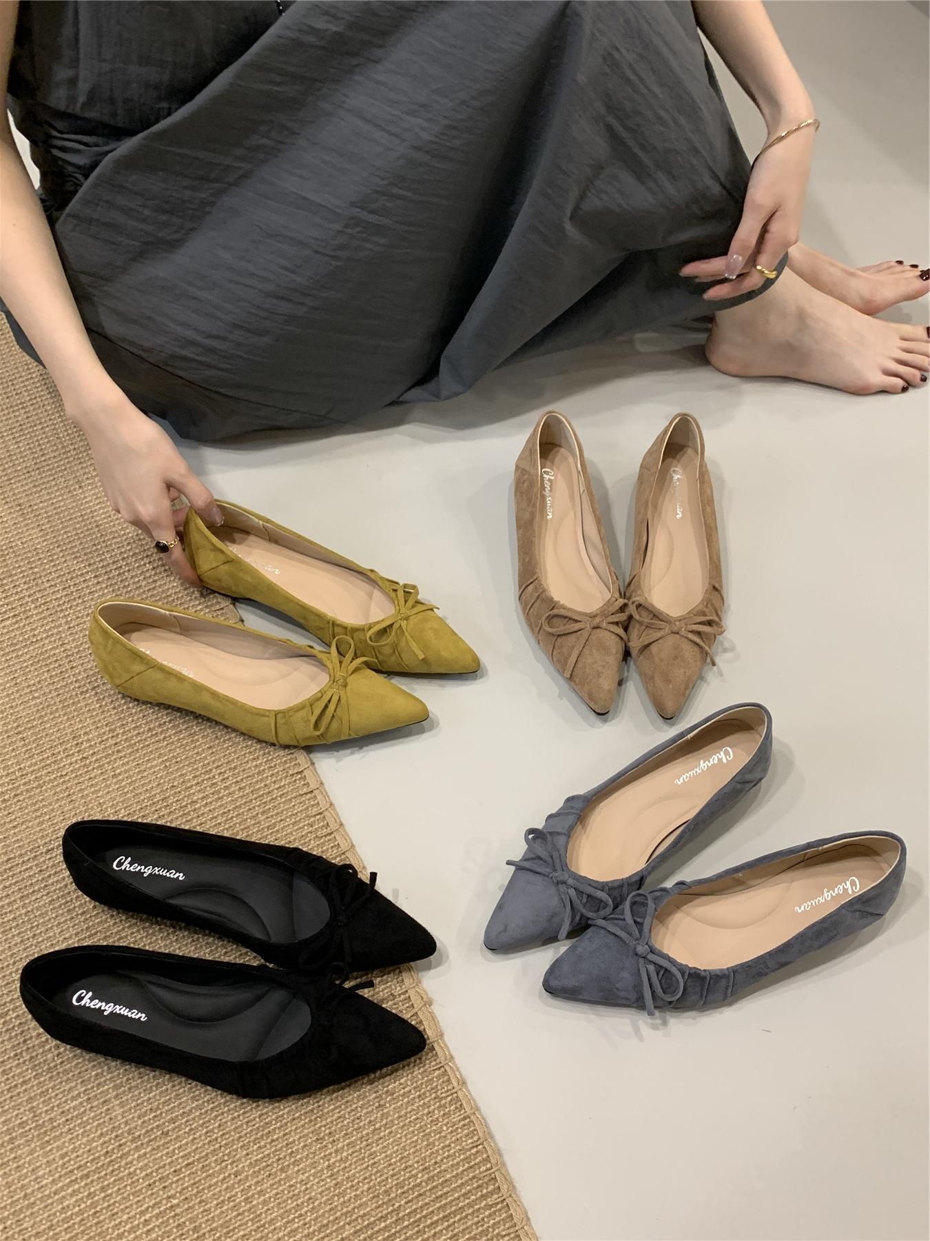 

New single shoes 2025 pointed inner height increase bow suede 39 жовтий