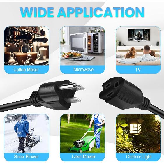 Short Power Extension Cord,16AWG/13A,Outlet Saver, 3 Prong Male Plug to Female Socket Heavy Duty Power Extension Cable(1FT/0.3M)