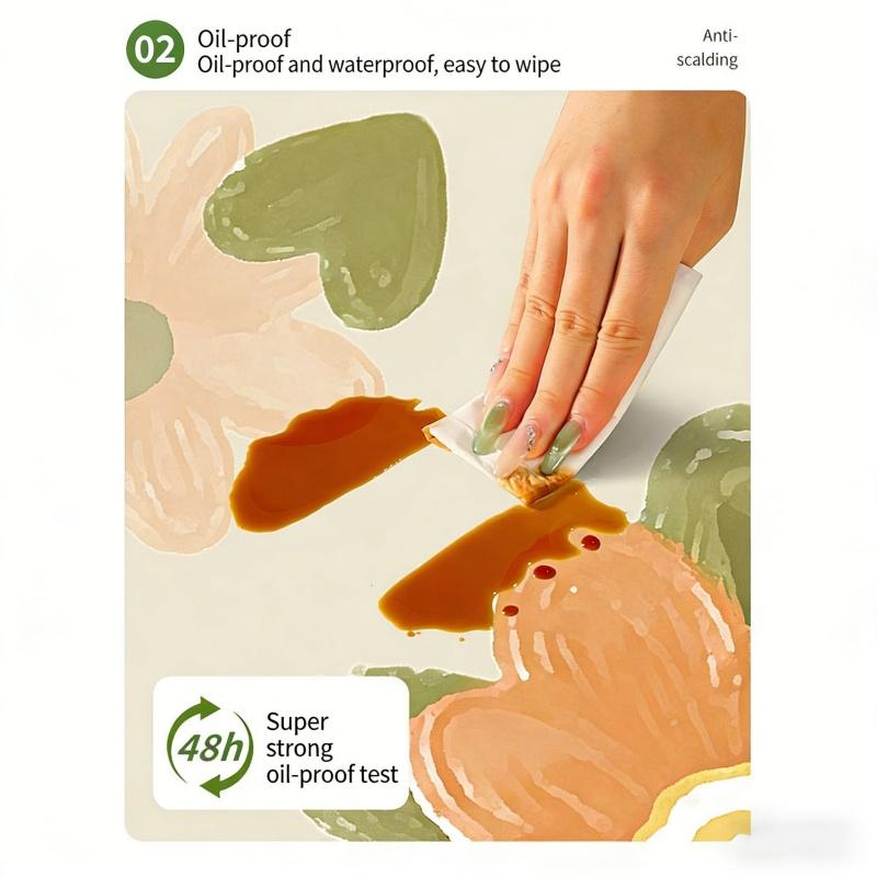 Fresh Floral Rectangle Tablecloth  Kitchen Dining, Waterproof Oil-Proof Non-Stick Botanical Table Cover Home Decor