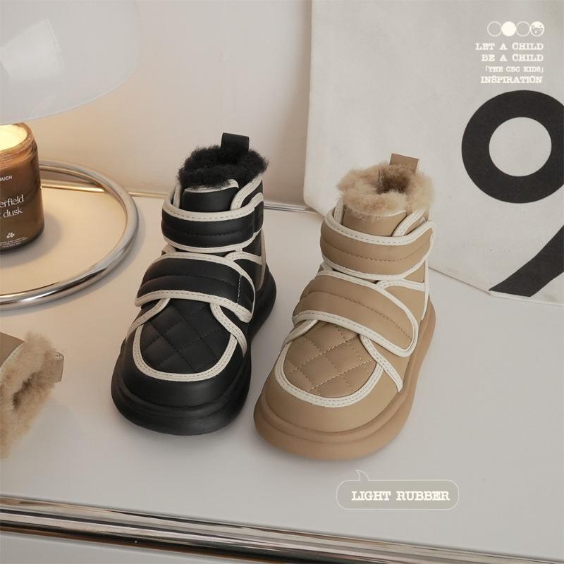 Rhombus Bread Children's Snow Boots Autumn and Winter New Boys and Girls High-top Velcro