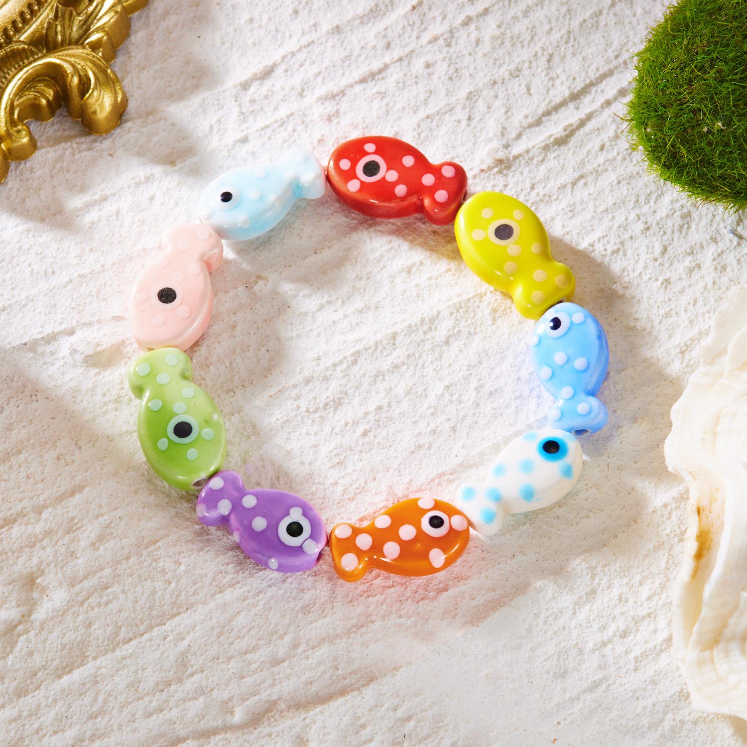 

Colorful Bohemian Fish Ceramic Bracelet for Women Lucky Beaded Stretch Handmade Elastic Bracelet Unique Beach Jewelry Gift