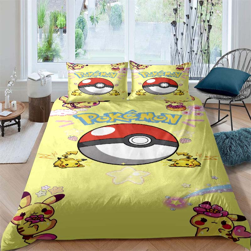 2026New Pikachu Cartoon Three-piece Bedding Set, Suitable for Bedroom Decor, Available in Large and Extra-large Sizes.