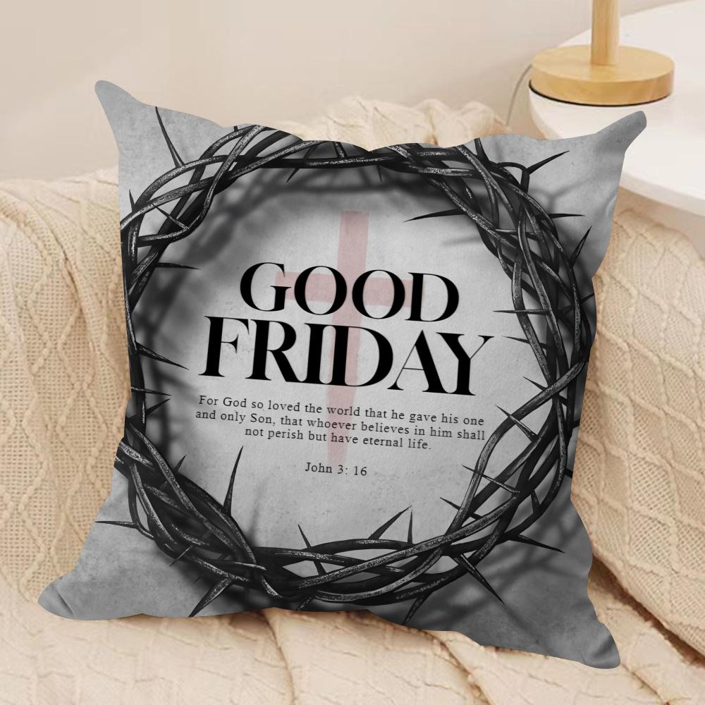 Good Friday Christ Cushion Cover Silky Short Plush Invisible Zipper Dustproof Sofa Pillow Case for Home Decor