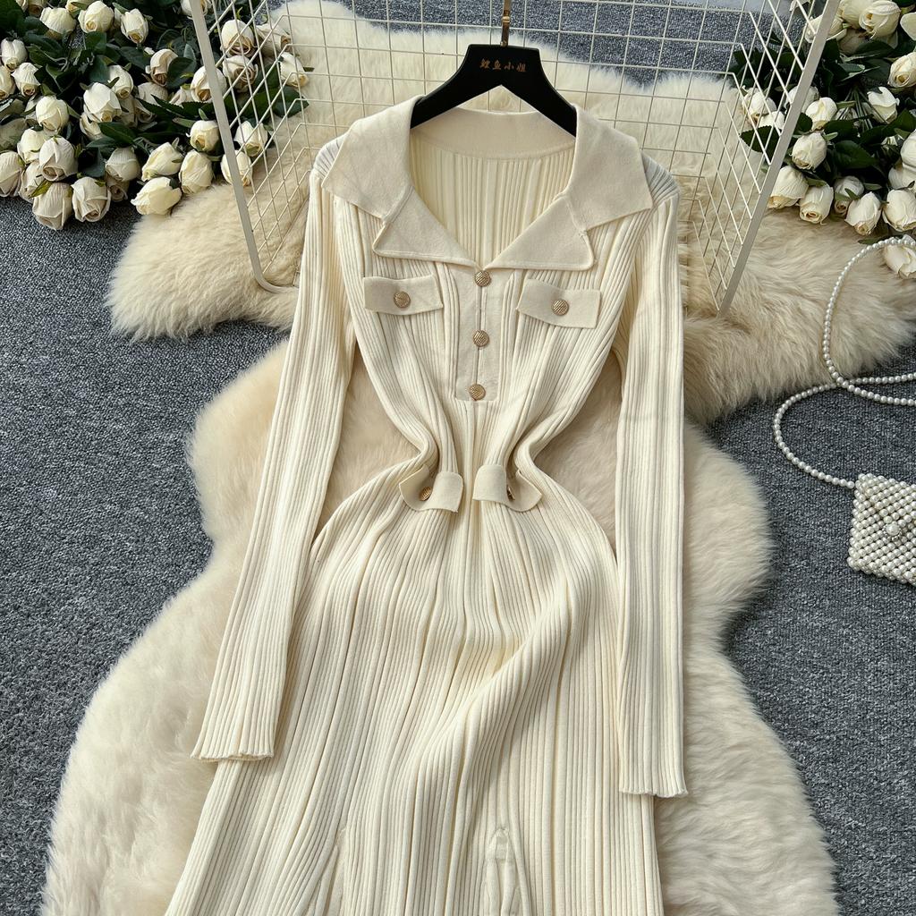 Autumn Winter Women V-neck Full Sleeve Knitted Sweater Party Long Maxi Mermaid Dresses