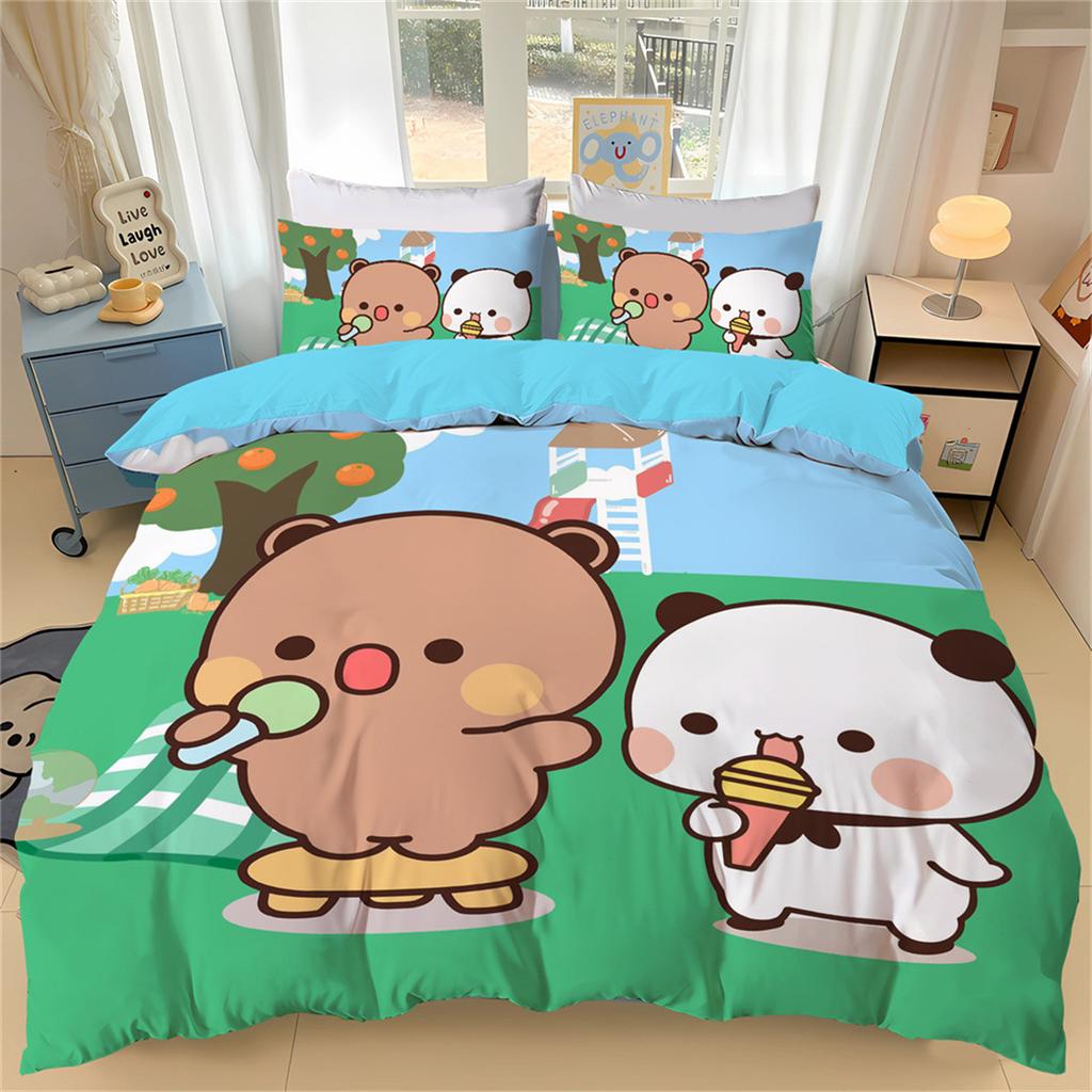Bubu Dudu Print Cartoon Cute Bear Kawaii Christmas Duvet Cover Gift, Children Bedding Set Microfiber Polyester Duvet Cover Set