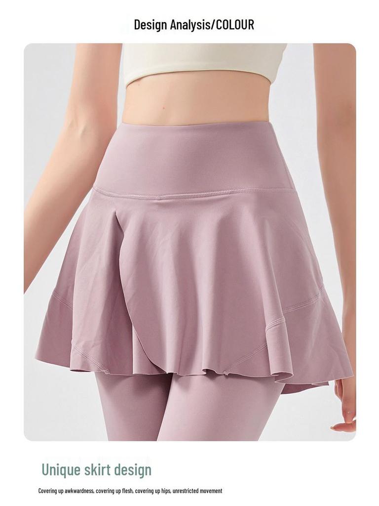 Damen High-Waist Yoga-Rockhose - Hüfthebend, schlankmachende Fitnesshose mit Rocksaum zum Laufen und für Sport