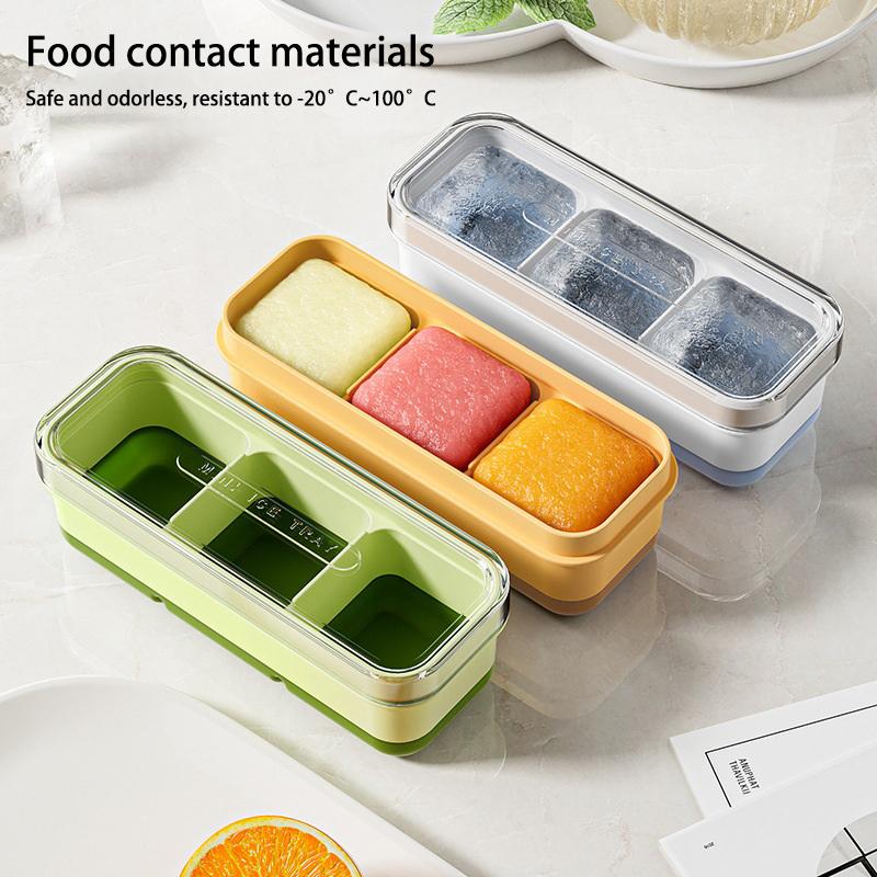New 3-grid Ice Tray Making Mold for Household Ice Tray Reusable Ice Maker Storage Box with Lid Frozen Cubes