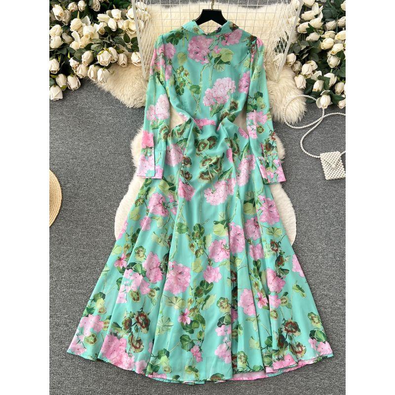 Accessible Luxury Retro Style Shirt Collar Spring Socialite Dress