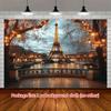Eiffel Tower Romantic Night View Paris City Scenery Background Cloth