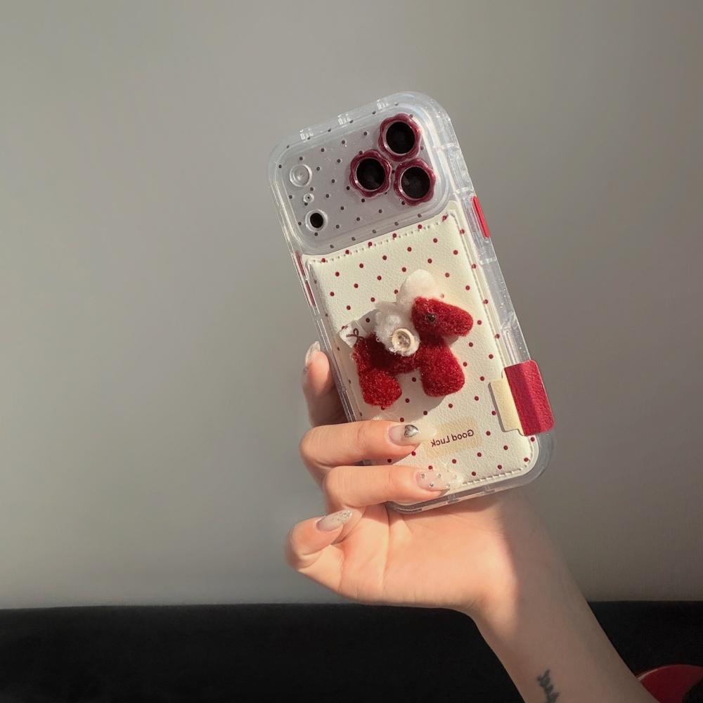 Ins Style Korean Polka Dot Three-dimensional Red Pony for iPhone17promax, Apple 16pro Mobile Phone Case, 15pro, New 14pro Women